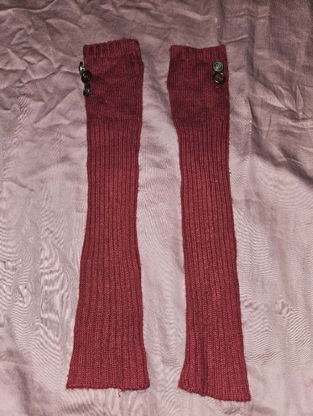 Claire's Burgundy Knit Arm Warmers Fingerless Gloves with Thumb Holes – One Size